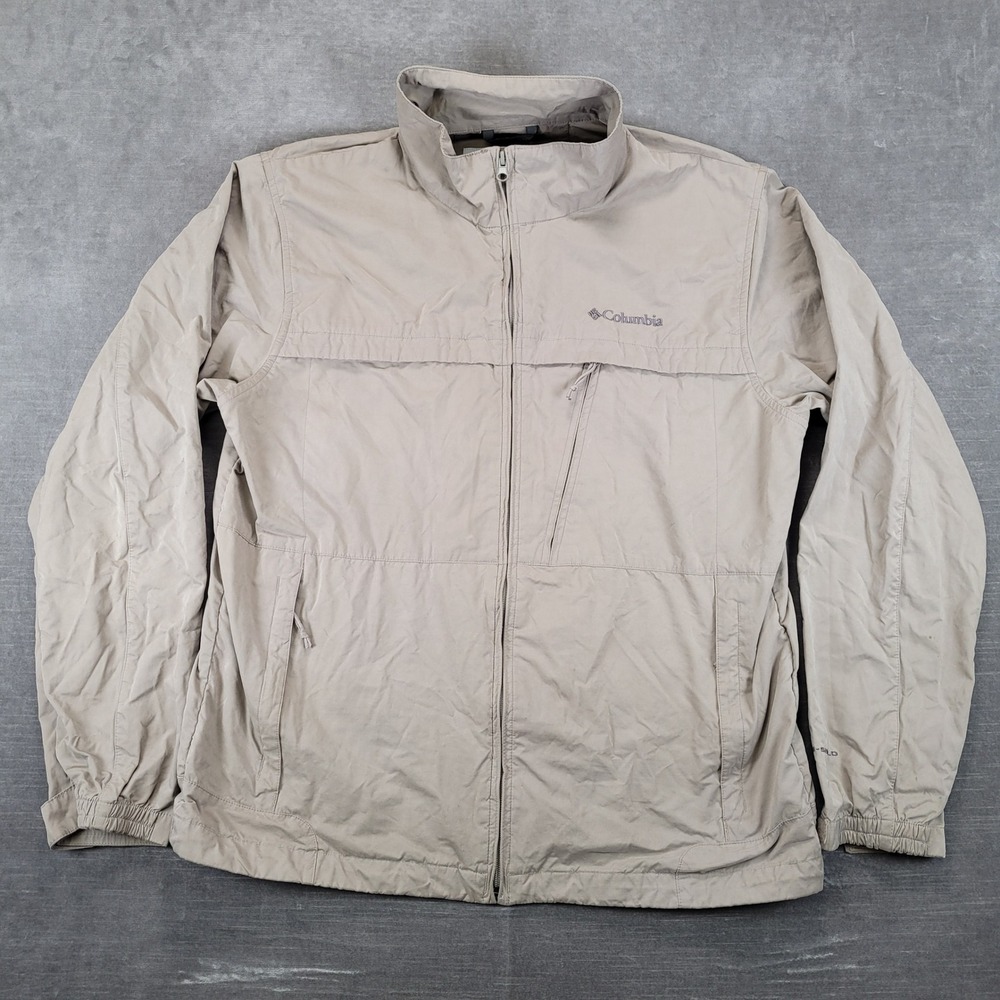 Columbia Full Zip Jacket Mens Large Tan Chore Barn Lightweight Windbreaker